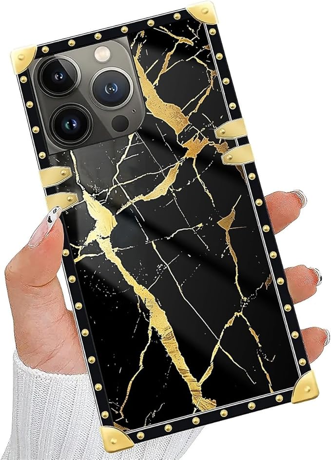 Compatible with iPhone 14 Pro Max Case, Black Gold Marble Nature Luxury Golden Decoration for Girl Women Soft TPU Shockproof Protective Hard PC Back for iPhone 14 Pro Max
