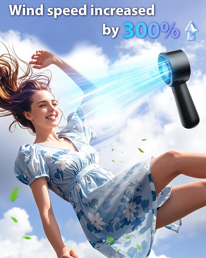 Portable Handheld Fan Personal Small Turbo Hand Fan Powerful, Cooling, Lanyard, USB Rechargeable, 5 Speeds, Makeup, Gifts for Women Men, Kid, Mom, Hot Summer, Travel, Sports, Wedding Use