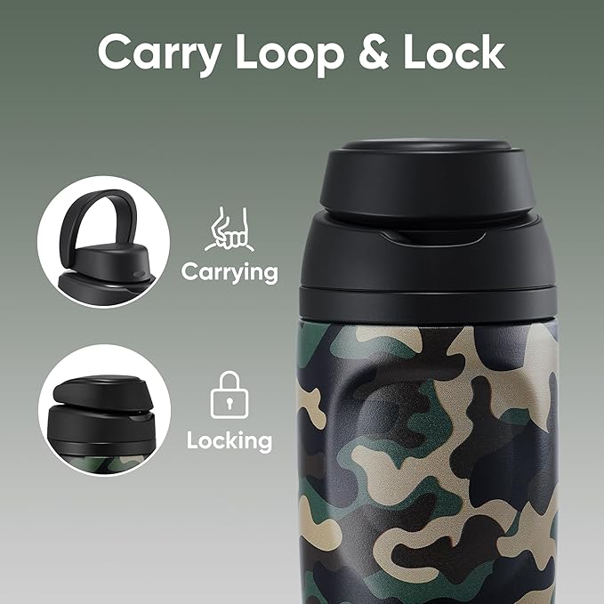 Fijinhom 16 oz Insulated Water Bottle,Stainless Steel Sports Water Bottle with Straw, Double Wall Vacuum Leak Proof, Cold for 24 Hours, BPA Free for Travel, Sport, Outdoor, Camouflage color
