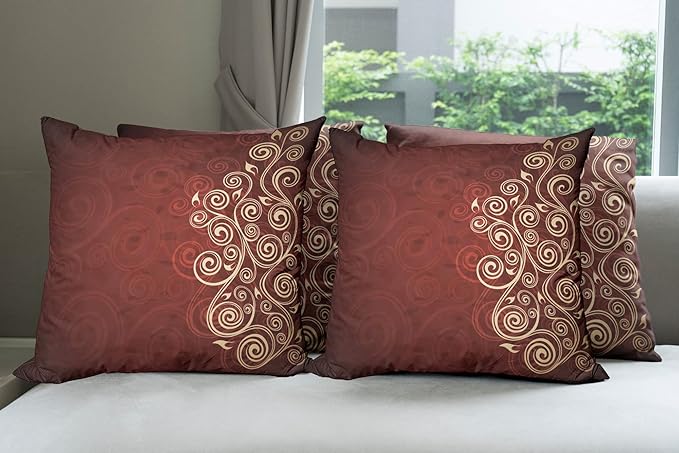 Ambesonne Burgundy Throw Pillow Cushion Case Pack of 4, Floral Swirls Ivy Image Ombre Details Grunge Backdrop Flower Artwork, Modern Accent Double-Sided Digital Printing, 18", Cream Ruby
