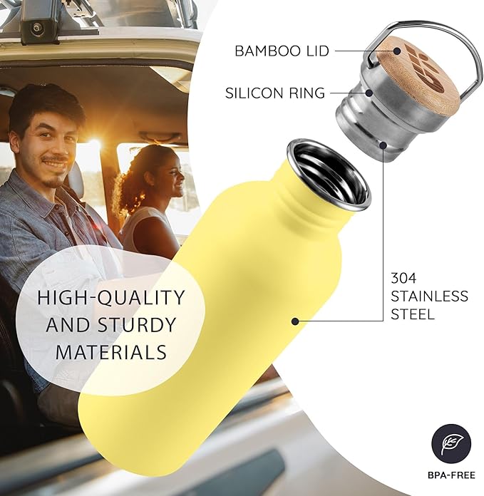 Bambaw 750ml Stainless Steel Sports Bottle, Yellow Sports Bottle, Non-Insulated Water Bottle, Reusable, Hiking 750ml - Imperial Yellow