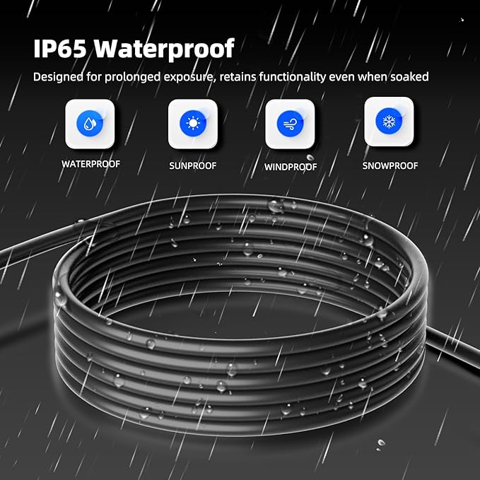 300 FT Outdoor Extension Cord Waterproof, Black, 3-Prong Power Cord, 16 AWG SJTW, 10A 1250W, Grounded, General Purpose Long Extension Cord for Lawn & Garden