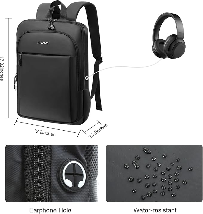 MOSISO Laptop Backpack for Men, Slim Lightweight Compact Computer Backpack for College Work Business Office Travel, 15.6 inch Waterproof Commute Laptop Bag Casual Daypack with Luggage Strap, Black