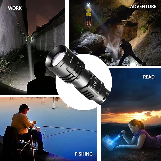 Rechargeable LED Flashlights 10000.00 High Lumens with Ignition Lens,𝟐𝟎𝟐𝟔 𝐍𝐞𝐰 High Powered Waterproof Tactical Flashlight Spotlight Flashlight for Home, Bright Flashlight for Outdoor Camping