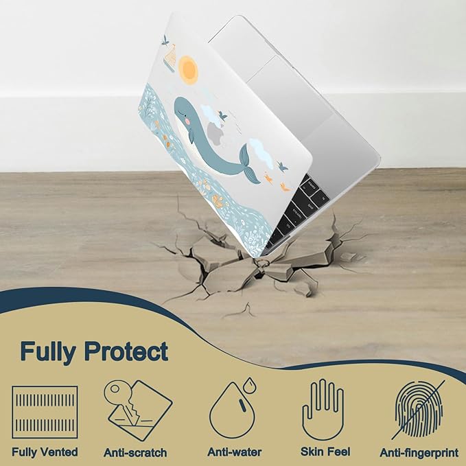 Hard Shell for MacBook 12 inch Case Retina 2015 2016 2017 Release (Model A1534),Plastic Protective Laptop Cover & Keyboard Cover Skin for Apple MacBook Air 12",Ocean Dolphin
