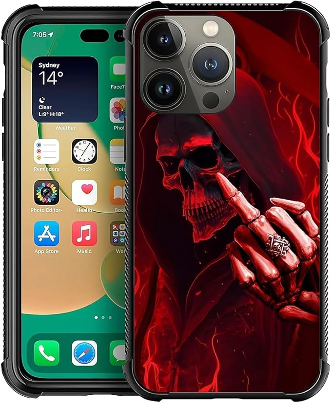 for iPhone 13 Pro Max Case, Gestures Funny Skull Pattern Graphic Design Girl Boy Soft Silicone Hard Acrylic Shock Protection for iPhone 13 Pro Max