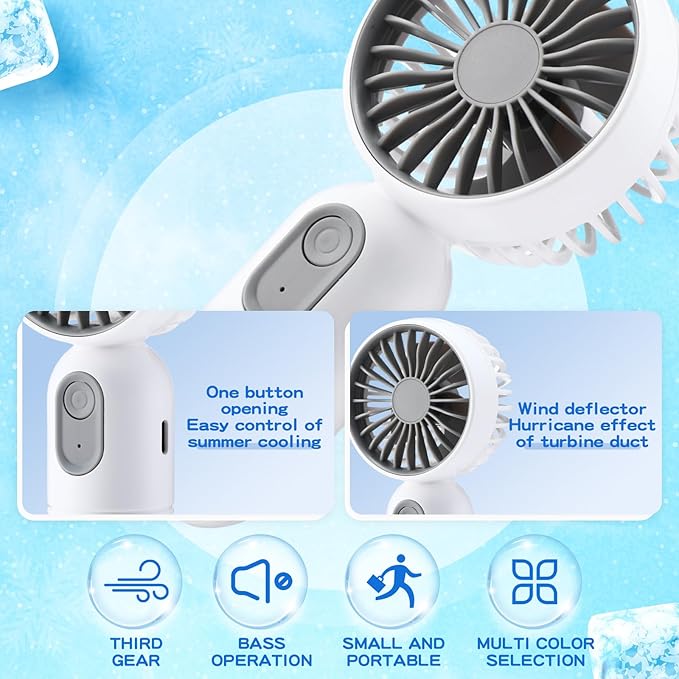 Rossesay 1 Pcs Mini Portable Fan Bulk Cute Handheld Lightweight Small Little Personal Hand Eyelash Fan 3 Speeds USB Rechargeable for Women Men Indoor Outdoor Makeup Travel (White)