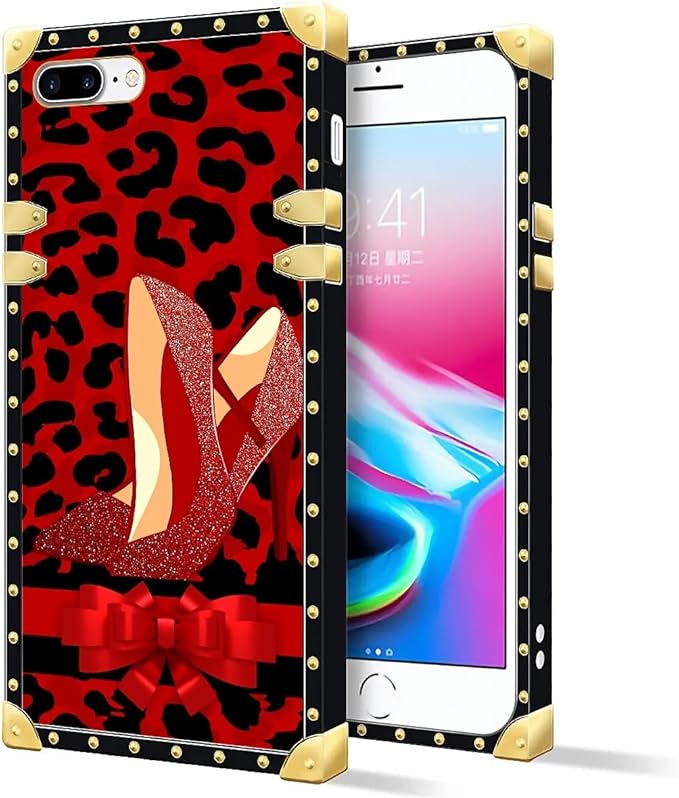 Compatible with iPhone 8 Plus 7 Plus Case, Elegant High Heels Luxury Golden Decoration for Girl Women Soft TPU Shockproof Protective Hard PC Back for iPhone 8 Plus 7 Plus