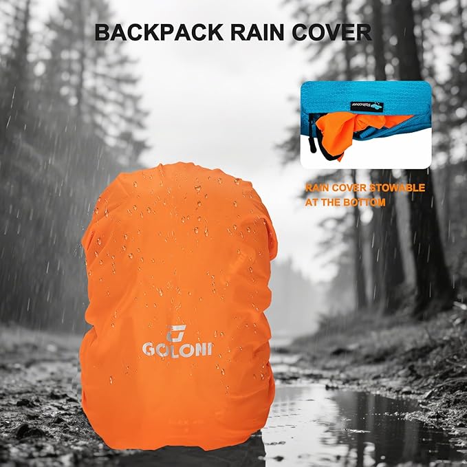 Goloni 45L Hiking Backpack Lightweight Foldable, Waterproof Camping Backpack with Rain Cover & Hiking Pole Mat Carrying System, Ergonomic Water Resistant Daypack for Trekking Travel Men Women Blue
