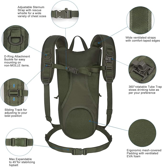 Unigear Tactical Hydration Packs Backpack 1050D with 3L Water Bladder, Thermal Insulation Pack Keeps Liquid Cool up to 4 Hours for Hiking, Cycling, Hunting and Climbing