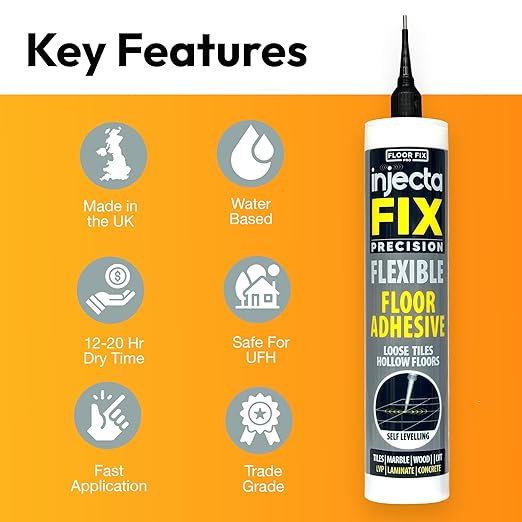 Floor-Fix Pro The Original Adhesive - Extra Strength - Fix Loose & Hollow Tiles, Repair Squeaky Wood Floor - All in One 5/64” Patented Stainless Steel Injection Tip + Anti Clog Cap (10.1 Fl Oz)