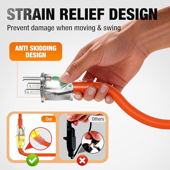 35 FT Outdoor Extension Cord Waterproof, 16/3 Gauge Heavy Duty 3 Prong Power Cord with Lighted Indicator End, 13A 125V 1625W SJTW, ETL Listed, Great for Lawn/Garden/Home(Orange)