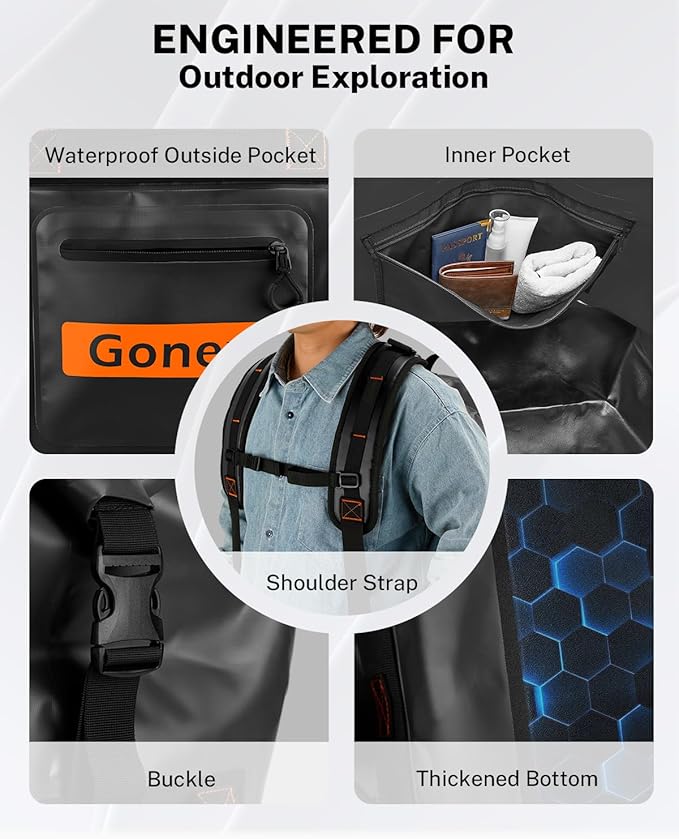 Gonex Waterproof Duffel Bag, 120L Heavy Duty Dry Duffle Bag with Reinforced Thickened Bottom, 3-in-1 Convertible Large Travel Backpack for Kayaking, Motorcycle, Camping & Boating, Black