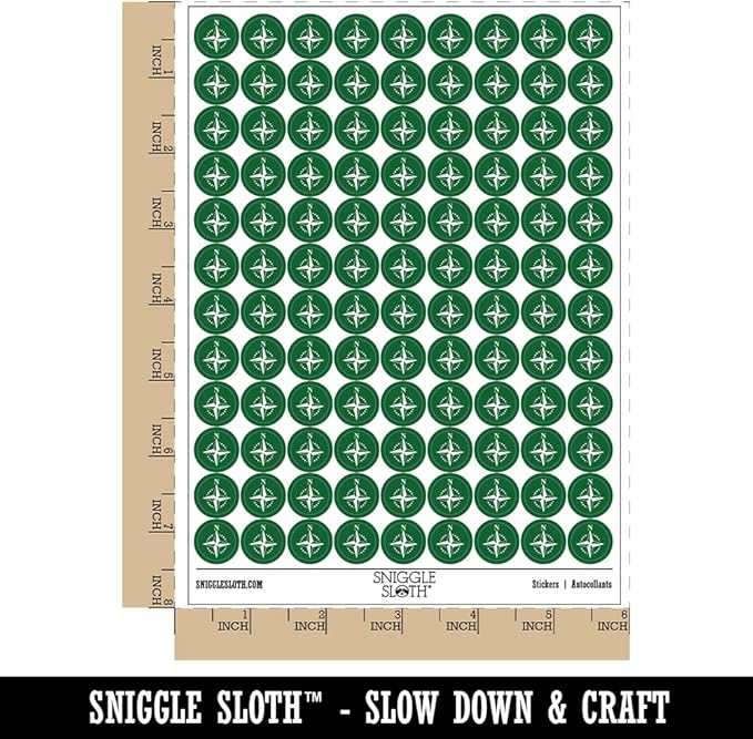 Compass Rose Nautical Star Navigation Map 200+ Round Stickers - Gloss Finish - 0.50" Size - Dark Green