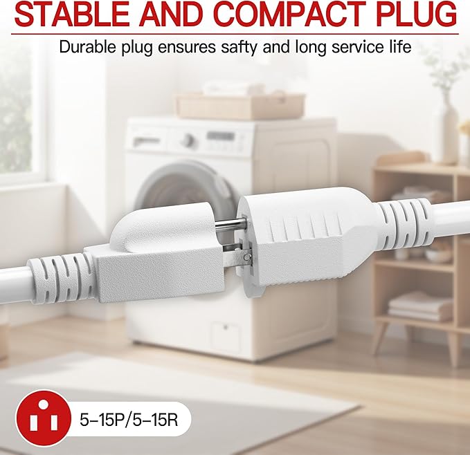 16/3 Short Extension Cord 8 FT 2 Pack, White Extension Cord Flexible & Durable, Indoor 3 Prong Power Cable, Suitable for Home and Office, 13 Amp 1625 Watt 125VAC 16AWG, ETL Listed