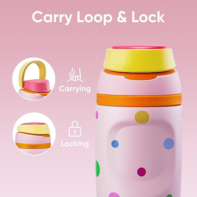 Fijinhom 24 oz Insulated Water Bottle,Stainless Steel Sports Water Bottle with Straw, Double Wall Vacuum Leak Proof, Cold for 24 Hours, BPA Free for Travel, Sport, Outdoor, Polka dot