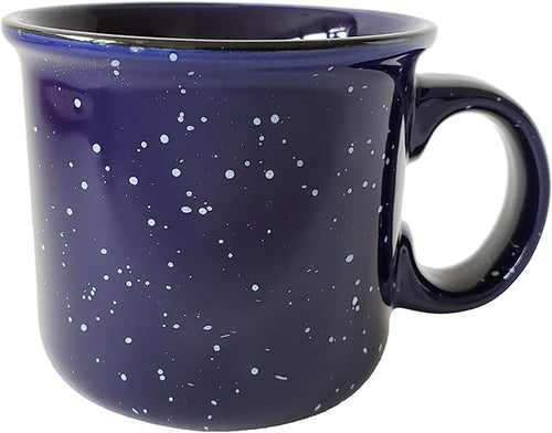 14oz Ceramic Campfire Coffee Mug (Set of 4), Blue with Speckled Finish - Durable Thick Walled Camping Style Cup for Outdoors or Home