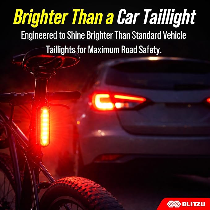 BLITZU USB-C Rechargeable Bike Tail Light 2 Pack, Bright Bicycle Rear Cycling Safety Flashlight Accessories for Night Riding, Cyborg 120T, 4 Light Modes for Adults Kids Men Women Road Mountain