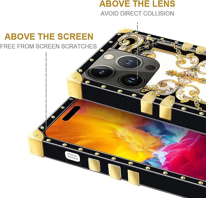 Compatible with iPhone 15 Pro Case, Gold Grain Flowers Luxury Golden Decoration for Girl Women Soft TPU Shockproof Protective Hard PC Back for iPhone 15 Pro