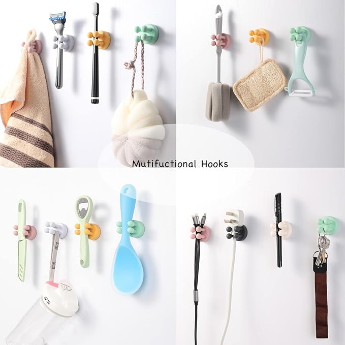 iBetterLife Razor Holder for Shower Hooks – 6Pcs Self Adhesive Wall Mounted Single Hook for Hanging Toothbrush, Functional Waterproof Utility Plug Holder for Bathroom Kitchen Living Room Office, Black