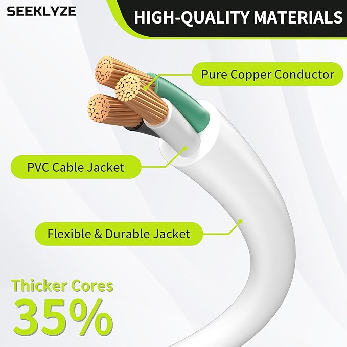 16/3 White Extension Cord 3 FT, Indoor Extension Cord for Laptops, Coffee Makers, Office Home Appliances, 3 Prong Resistant Cable Flexible, 13A 125V 1625W ETL Listed