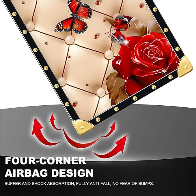 for iPhone 17 Air Case Luxury Golden Decoration for Girl Women Soft TPU Shockproof Protective Hard PC Back for iPhone 17 Air Crazy Pattern Shining Red Rose Butterfly Leather Background