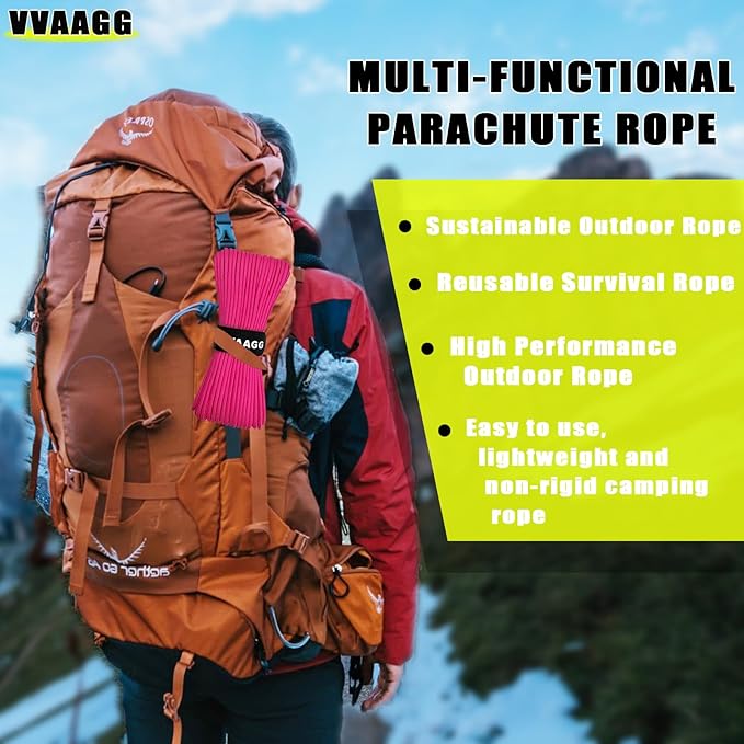 VVAAGG 1000 Paracord Rope 100FT Parachute Cord 4mm 12 Strand Nylon Rope for Camping Tent Clothsline Outdoor Hiking Fishing (Pink, 100FT)