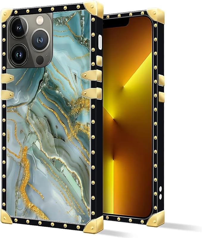 Compatible with iPhone 13 Pro Case, Golden Texture Marble Veining Luxury Golden Decoration for Girl Women Soft TPU Shockproof Protective Hard PC Back for iPhone 13 Pro