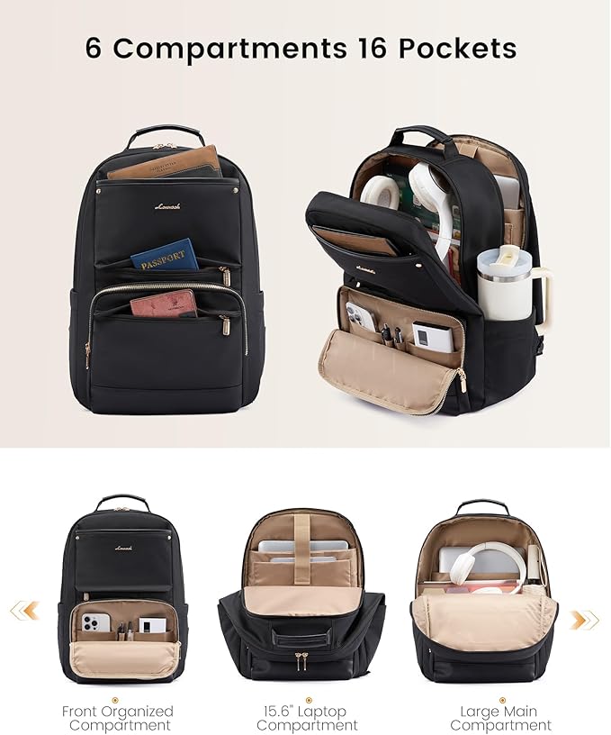 LOVEVOOK Laptop Backpack for Women with Large Capacity Cup Pocket, 18 inch Work Purse Travel Bag for Teacher Nurse, Waterproof Computer Business Back Pack, Cute Bookbag for School College, Black