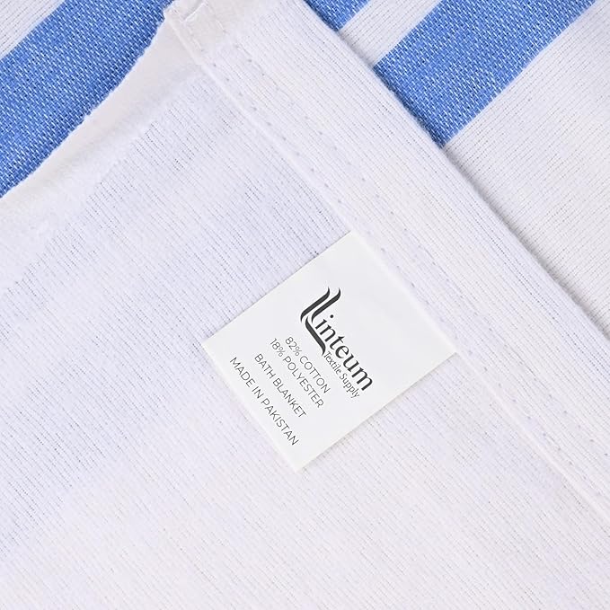 Linteum Textile Cotton Blended Hospital Patient Bath Blanket, Bed Bath Sheet, Twin Blanket Lightweight Sheet Blankets 70x90 in, 1.75 lb. White with Blue Stripes [2 Pack]