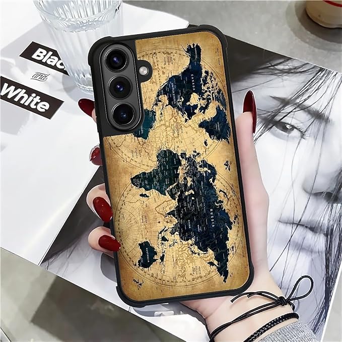 for Samsung Galaxy S26 Plus Case,Graphic Design for Girl Boy Soft Silicone Hard Acrylic Shock Protection Designed for Samsung Galaxy S26 Plus Brown World Map Pattern