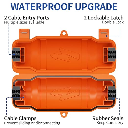 9 Pack Outdoor Extension Cord Safety Cover with Waterproof Seal IP54 Water-Resistant, Weatherproof Electrical Connection Box with 2 Latches, Plug, Socket, Holiday Decoration Light, Orange