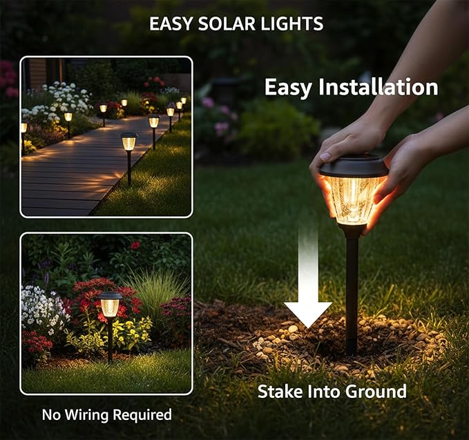 XMCOSY+ Solar Pathway Lights Outdoor, Glass & Stainless Steel Garden Lights with 2 Lighting Modes (10/25 LM), IP65 Waterproof, Warm White for Yard, Walkway, Driveway, Patio & Path (6 Pack)