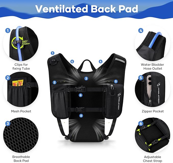 Maelstrom Hydration Backpack, Hiking Backpack with 2L Water Bladder, Running Hydration Vest for Cycling Hiking Rave for Men Women
