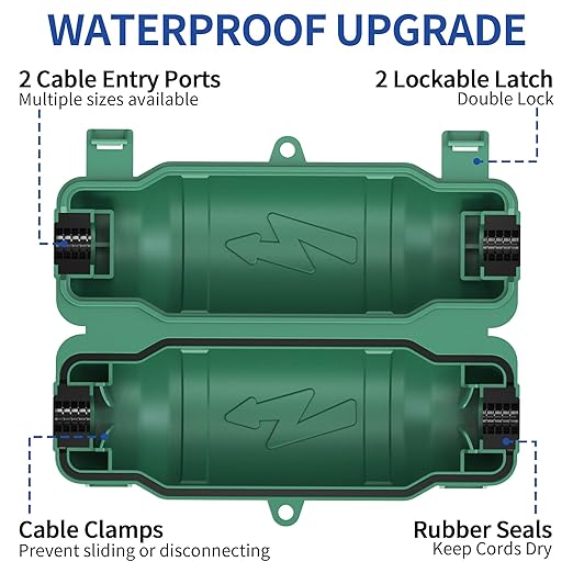 3 Pack Outdoor Extension Cord Safety Cover with Waterproof Seal IP54 Water-Resistant, Weatherproof Electrical Connection Box with 2 Latches, Plug, Socket, Holiday Decoration Light, Green