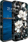 Compatible for Samsung Galaxy A36 5G Case, Dual Layer Heavy Duty 2 in 1 Shockproof Protective Phone Case,Stained Glass White Magnolia