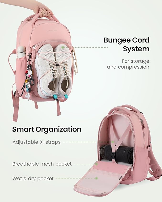 LOVEVOOK Everyday Laptop Backpack for Women Men With Giant Tumbler Holder,17 Inch Classic Travel Work College Teacher Carry on Backpack Purse,Waterproof Computer laptop Bag Hiking Backpack,Light Pink