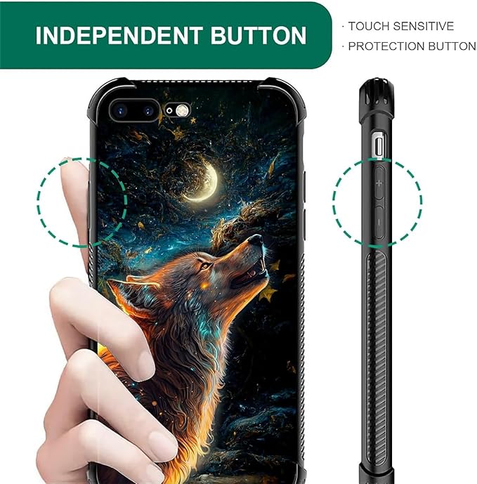 for iPhone 7 Plus/8 Plus Case, Star Cave Hungry Wolf Pattern Graphic Design, Soft Silicone Hard Acrylic Shock Protection