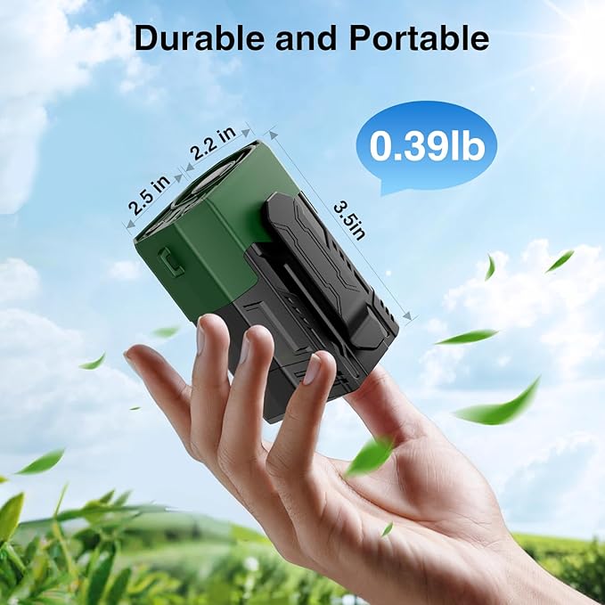 Portable Fan 4000mAh Rechargeable, 4 Speeds 13000RPM Strong Airflow, Personal Waist Fan with Max 24H Working Time, Wearable Clip Belt fan for Camping, Outdoor, Jobsite, Traveling -Green & Black