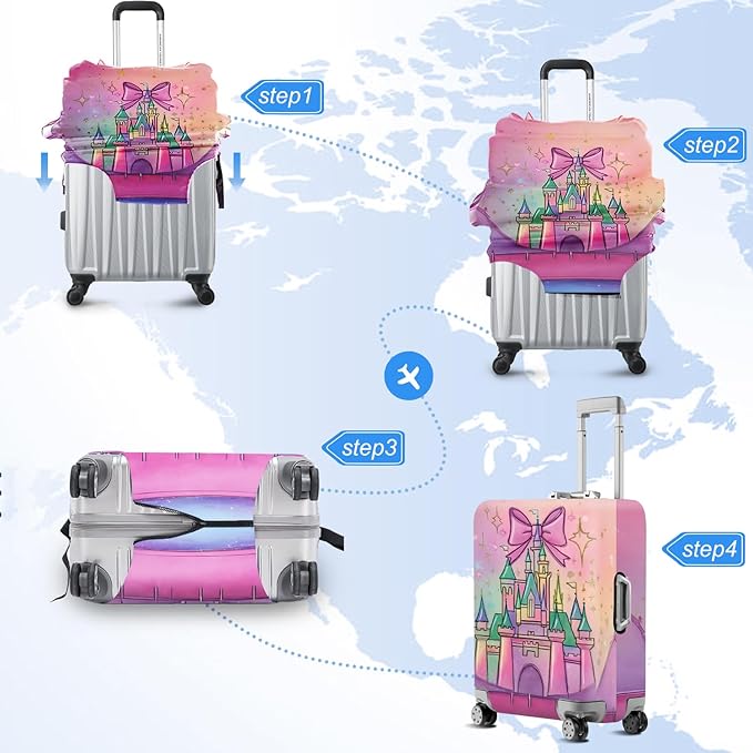 ANNA QUEEN Fantasy Castle Travel Luggage Cover -Stretchable Airplane Suitcase Protector Sleeve,Universal Washable Fit for 20-22 Inch Checked Baggage,Water Resistant Durable Luggage Protector,S