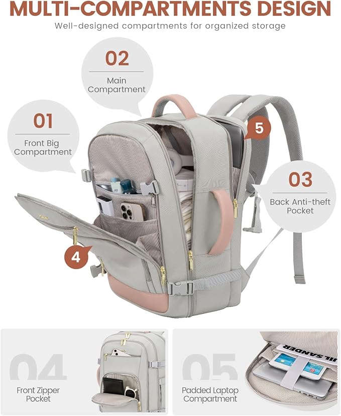 LOVEVOOK Travel Backpack For Women Flight Approved, 50L Carry On Backpack, TSA Personal Item Travel Bag for Airplanes Fit 18 Inch Laptop, Business Weekender Overnight Waterproof Daypack with 3 Cubes