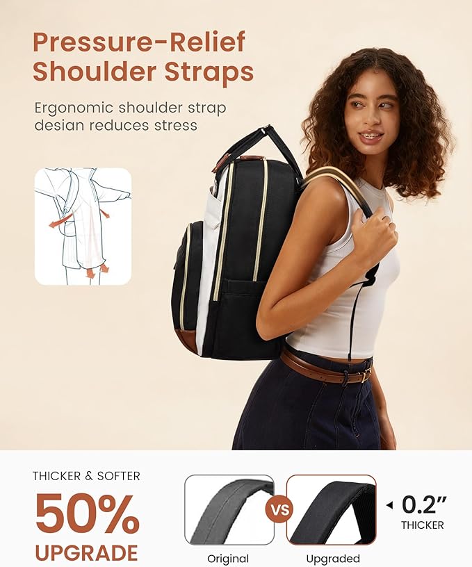 LOVEVOOK Laptop Backpack for Women, Fits 15.6 Inch Laptop Bag, Fashion Travel Work Anti-theft Bag, Business Computer Waterproof Backpack Purse, Beige-Green-Black