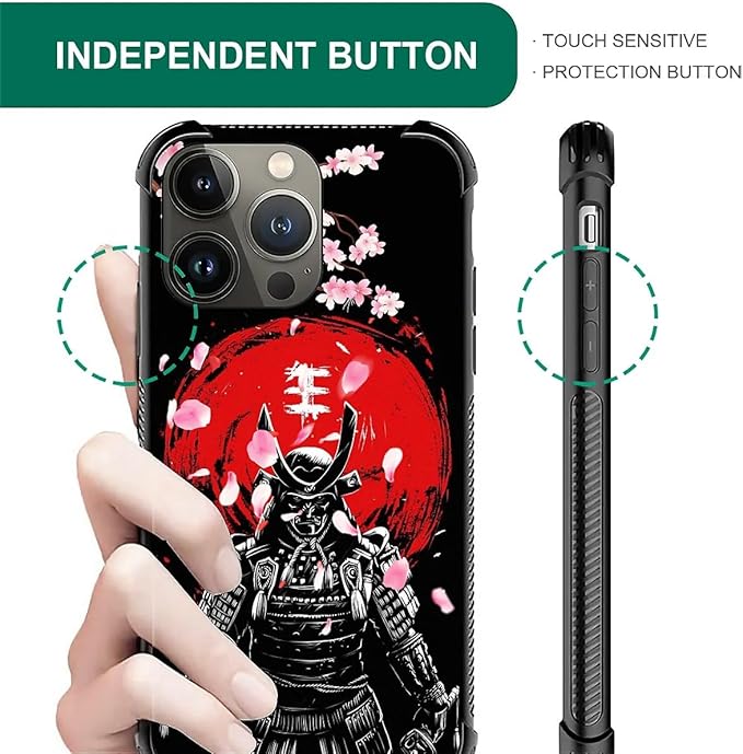 for iPhone 13 Pro Max Case, Sakura Japanese Samurai Pattern Graphic Design Girl Boy Soft Silicone Hard Acrylic Shock Protection for iPhone 13 Pro Max