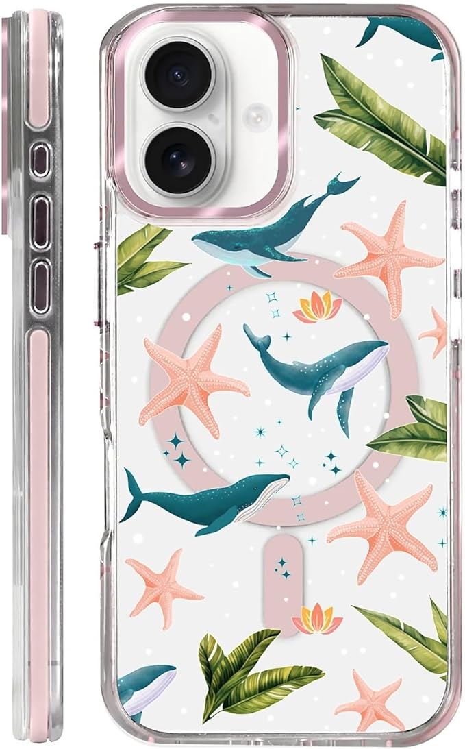 Case for iPhone 16 Plus,[Compatible with MagSafe],Sealife Whale Ocean Wildlife Clear Phone Case Design，for Women Girls Magnetic Clear Cover - Slim, Sleek, & Shockproof Protection