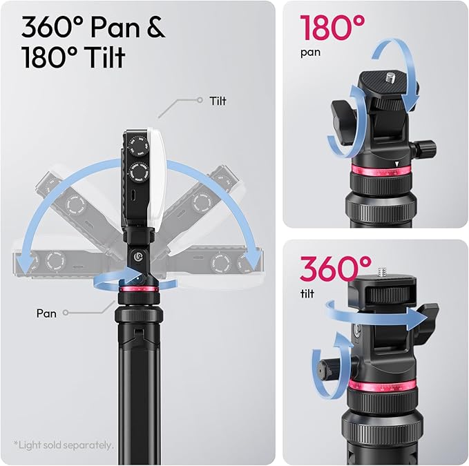 ULANZI MT-80 Aluminum Tripod Stand, 7FT Extendable Camera Phone Tripod for Travel, Auto Pop-Up, 1/4" Screw, 360 Ball Head Portable Photo Video Light Stand for DSLR Camera, Ring Light, Video Rig