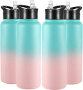 VEGOND 40 oz Insulated Water Bottle Bulk Stainless Steel Metal Water Bottles with Leak Proof Straw Lid & Spout Lid, Wide Mouth Double Walled Vacuum Travel Sports Bottle, 4 Pack