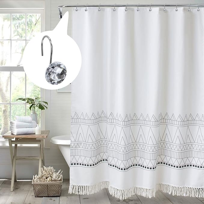 MitoVilla Silver Shower Curtain Hooks Rings, White Metal Shower Hooks for Shower Curtain Liner, Rust Proof Shower Rings for Curtain Accessories and Bathroom Shower Rod, 12 Pack Bathroom Set