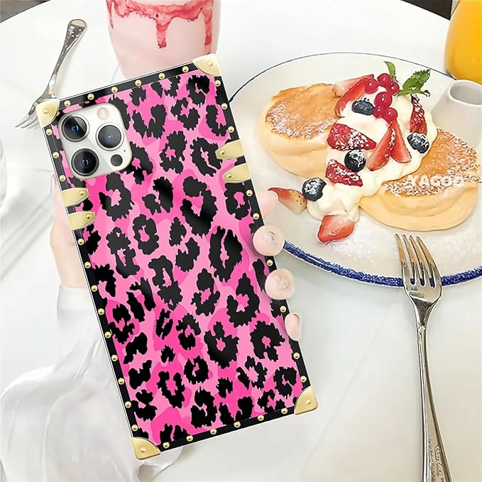 Compatible with iPhone 12 Pro Max Case, Pink Black Leopard Luxury Golden Decoration for Girl Women Soft TPU Shockproof Protective Hard PC Back for iPhone 12 Pro Max