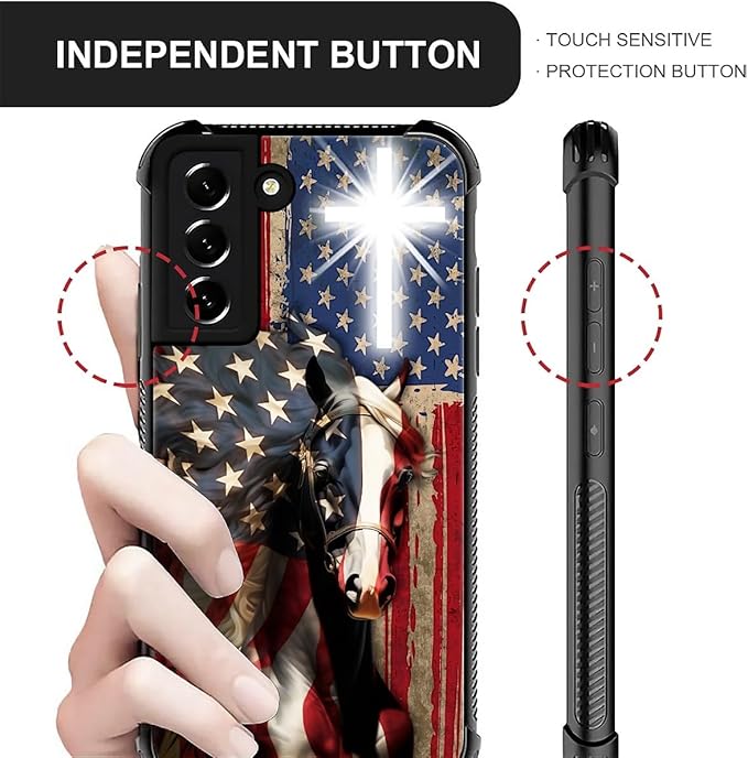 for Samsung Galaxy S21 Plus Case, Red American Flag Horse Cross Pattern Graphic Design Girl Boy Soft Silicone Hard Acrylic Shock Protection for Samsung Galaxy S21 Plus