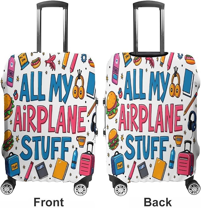 Airplane Travel Essentials Stretch Luggage Cover, Washable Suitcase Protector Fits 30-32in Cases, Secure Fit for Carry On Checked Bags, Travel Essentials